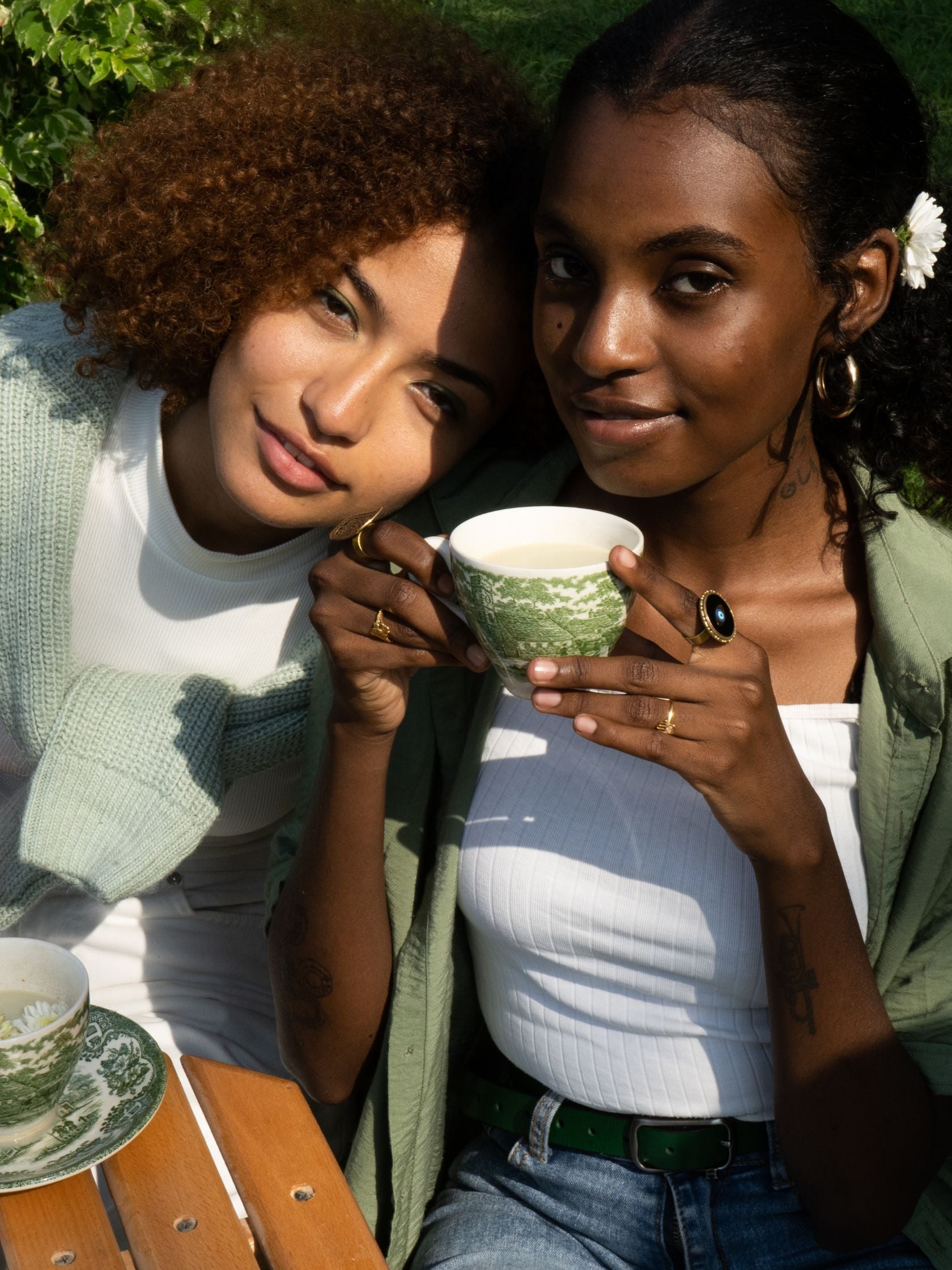 "Sisters enjoying a warm cup of Smooth September Organic Herbal Tea together"